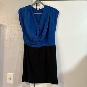Diane Von Furstenberg Silk Color Block Dress Blue Black Cowl Neck Plunge Mini 4